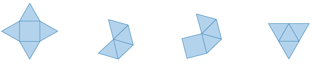 4 different net shapes of triangular-base pyramids  