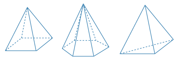 three 3D pyramid shapes