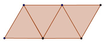 2nd tetrahedron net formation is 4 equal equilateral triangles in a strip.