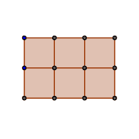 6 squares formation of 2 rows by 3 columns.