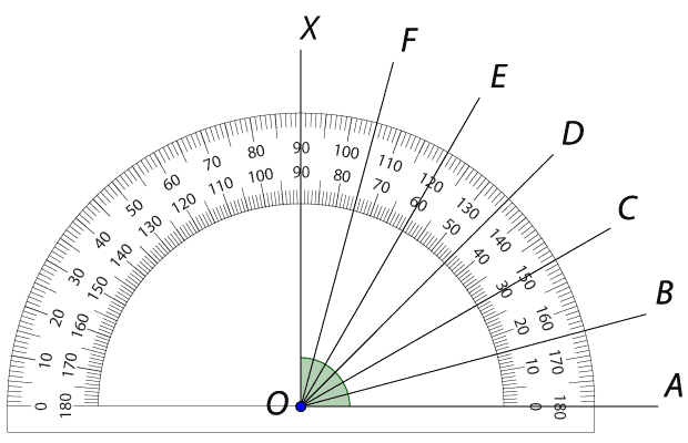 Protactor with different measurements shown