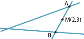 Three lines crossing pairwise at 3 points. M(2, 3) is the midpoint of AB.