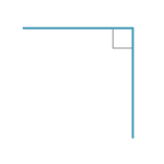 An angle with the angle marked with a small square in the corner. Half a straight angle.