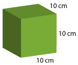 rectangular prism measuring 10 by 10 by 10 cm