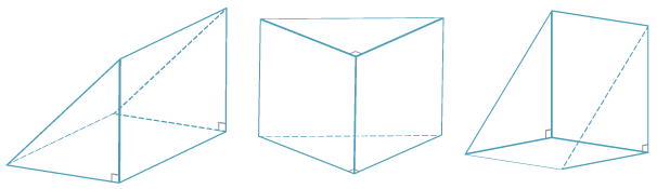 Three drawings form different angles of a triangular prism