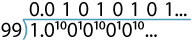 Short division 1/99 giving 0.01010101