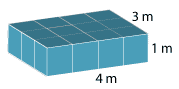 Rectangular prism; lines drawn on all sides of the prism at 1 m intervals; sides labelled 3 m, 1 m, 4 m.