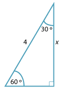 Right-angled triangle, acute angles 60 degrees and 30 degrees.