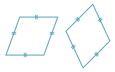 Two identical rhombuses shown with all sides marked equal.