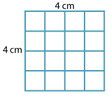 Square 4 cm by 4 cm. Gridlines at 1 cm intervals
