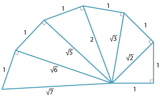 Six right-angled triangles creating a spiral shape.