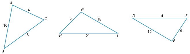 Three triangles ABC, HIG, EDF.