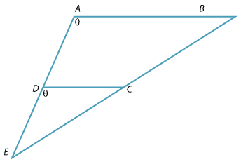 Triangle ABE with segment drawn from point C on BE to point D on EA parallel to AB.